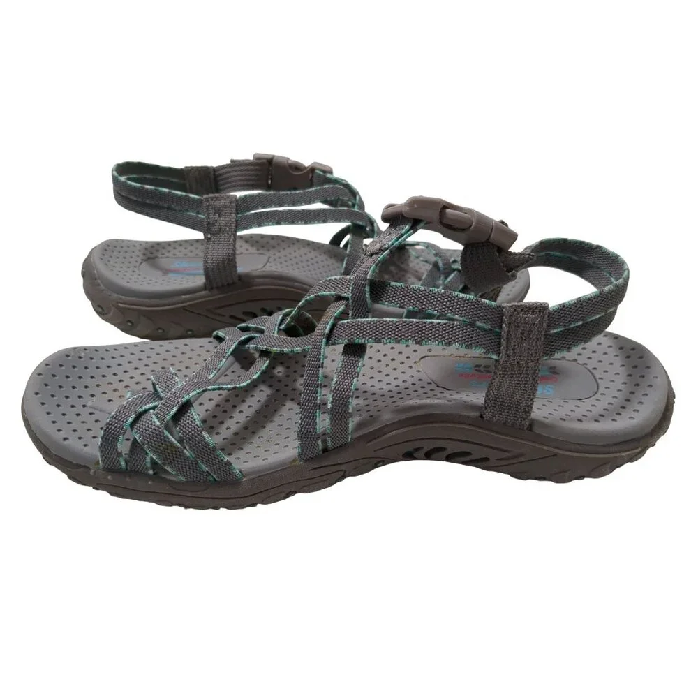 Skechers Sport Sandal Womens 6 Gray Strappy Toe Thong Reggae Fun Banter Gorpcore